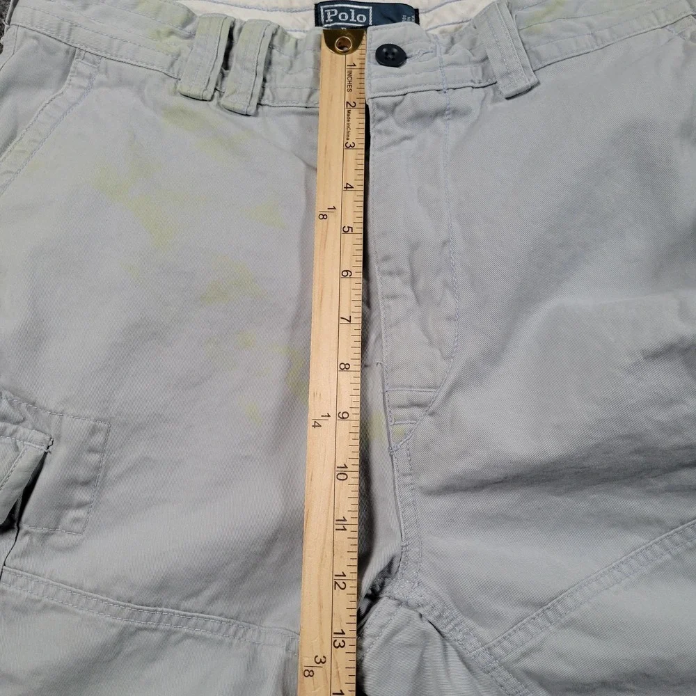 Polo Ralph Lauren Cargo Shorts Mens 34 Gray Cotton Canvas Relaxed DISTRESSED